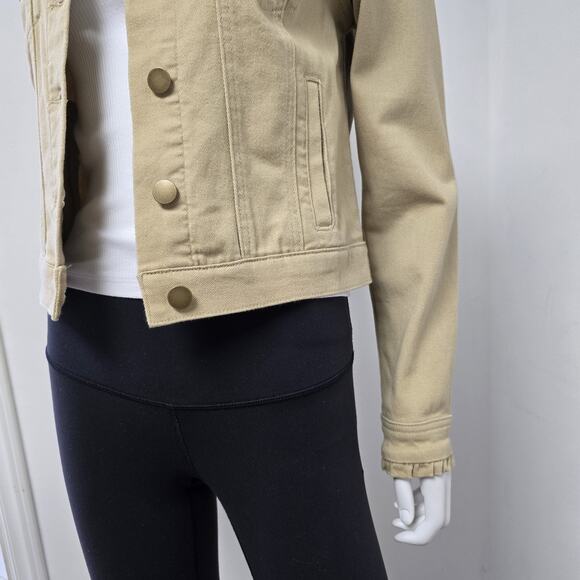 Draper James RSVP Stretch Denim Jacket Size S Khaki Tan Button Front Preppy - Picture 4 of 8